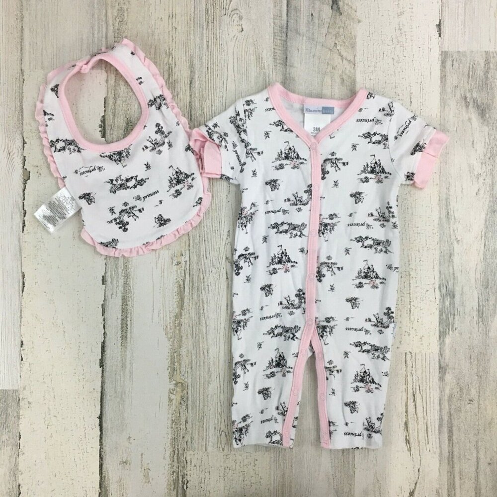 Princess Chinoiserie Girls Sz 3 M Romper Bib Set Baby